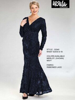 Sz 18 Ursula of Switzerland Navy Blue Lace/Sequin Peplum Gown Dress